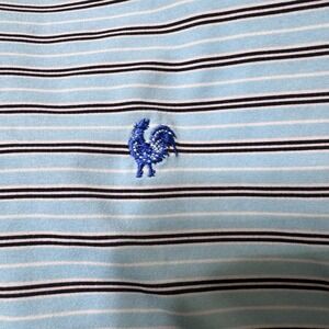B Draddy Sport Polo Shirt L Large Sanderson Farms Blue Stripes Golf Performance